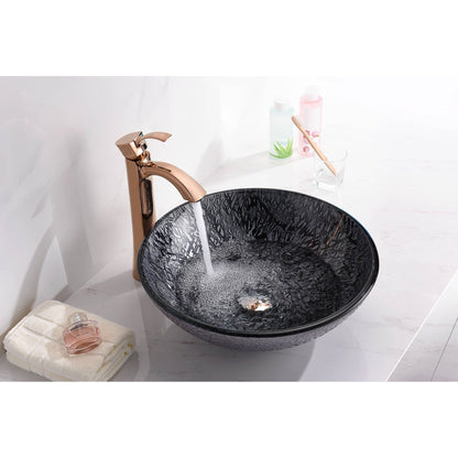 ANZZI Jonas Series 17" x 17" Round Gray Deco-Glass Vessel Sink With Polished Chrome Pop-Up Drain