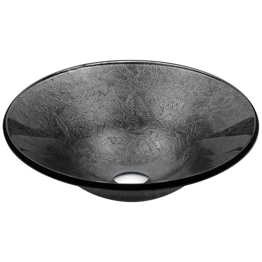 ANZZI Jonas Series 18" x 18" Round Gray Arctic Deco-Glass Vessel Sink With Polished Chrome Pop-Up Drain