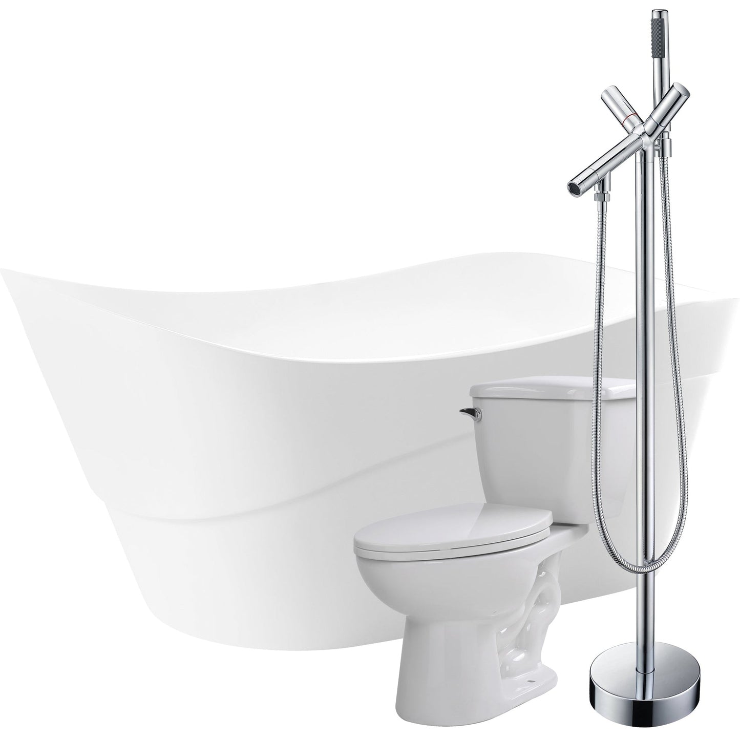 ANZZI Kahl Series 67" x 32" Glossy White Freestanding Bathtub With Havasu Bathtub Faucet and Kame Toilet