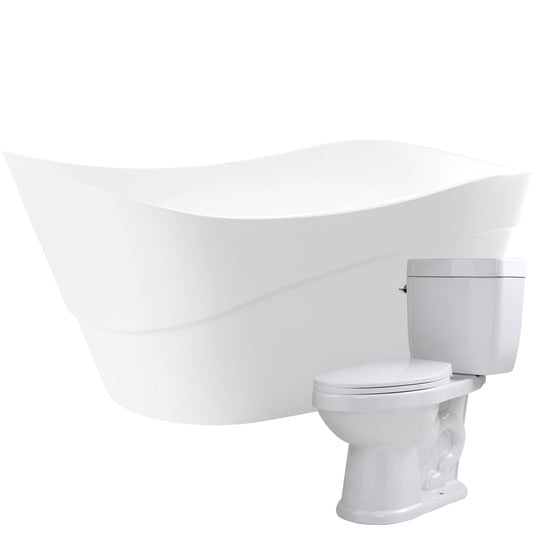 ANZZI Kahl Series 67" x 32" Glossy White Freestanding Bathtub With Talos Toilet