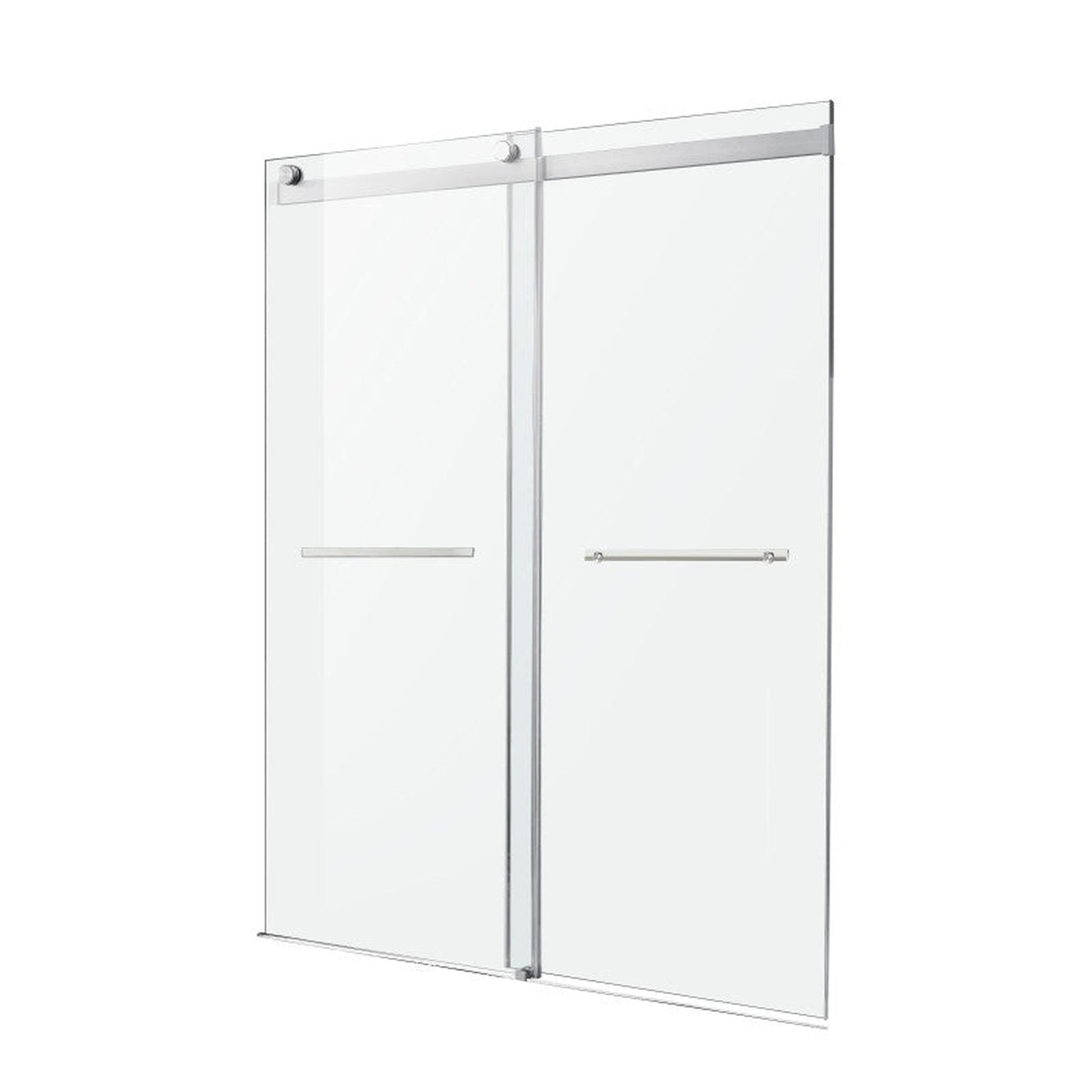 ANZZI Kahn Series 48" x 76" Frameless Rectangular Brushed Nickel Sliding Shower Door With Handle and Tsunami Guard