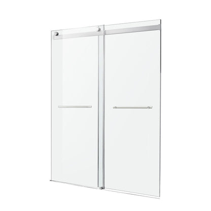 ANZZI Kahn Series 48" x 76" Frameless Rectangular Brushed Nickel Sliding Shower Door With Handle and Tsunami Guard