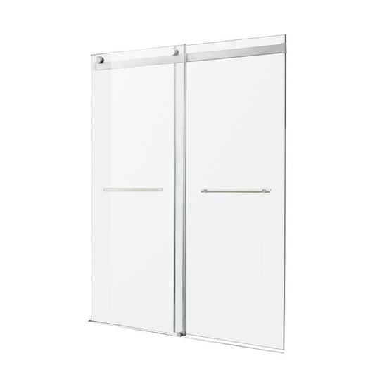 ANZZI Kahn Series 48" x 76" Frameless Rectangular Brushed Nickel Sliding Shower Door With Handle and Tsunami Guard