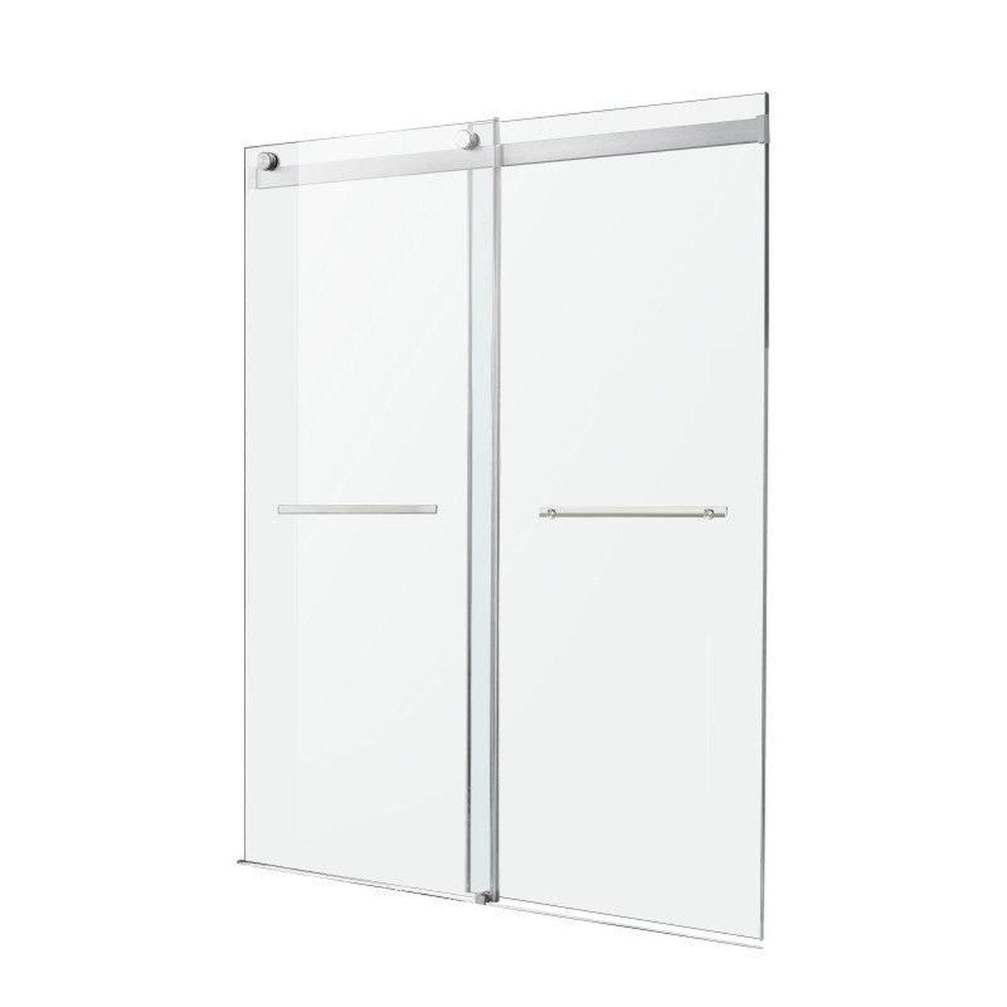 ANZZI Kahn Series 60" x 76" Frameless Rectangular Brushed Nickel Sliding Shower Door With Handle and Tsunami Guard