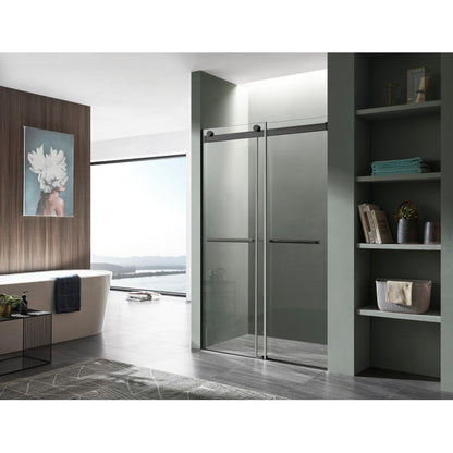 ANZZI Kahn Series 60" x 76" Frameless Rectangular Matte Black Sliding Shower Door With Handle and Tsunami Guard