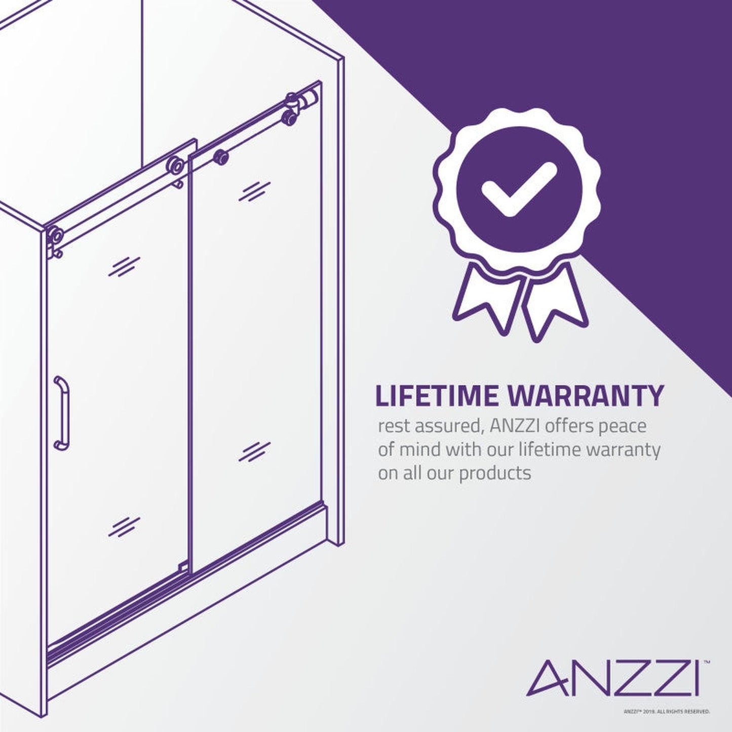 ANZZI Kahn Series 60" x 76" Frameless Rectangular Matte Black Sliding Shower Door With Handle and Tsunami Guard