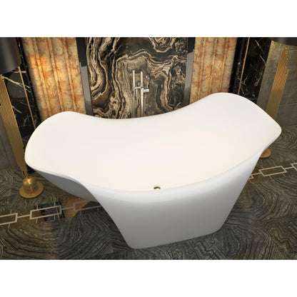 ANZZI Kerife Series 79" x 45" Freestanding Matte White Bathtub With Pop-Up Drain