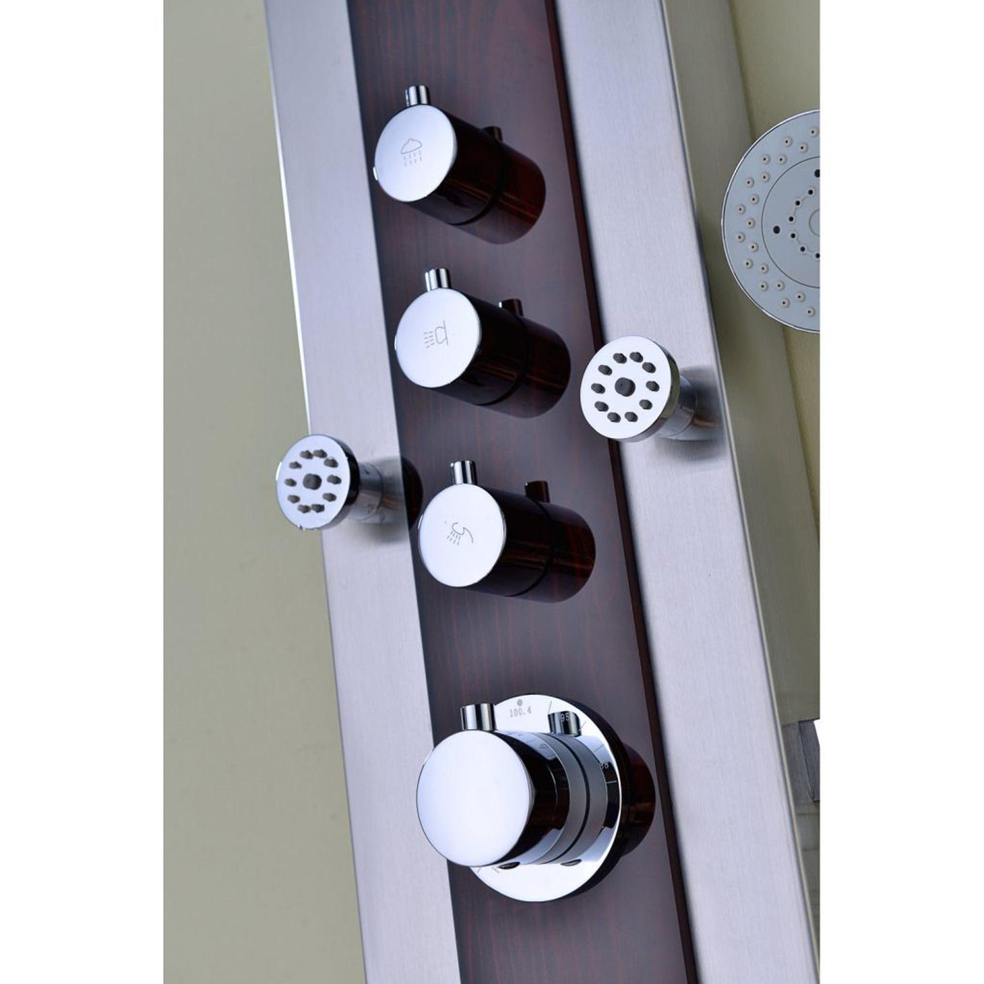 ANZZI Kiki Series 59" Mahogany 6-Jetted Full Body Shower Panel With Heavy Rain Shower Head and Euro-Grip Hand Sprayer