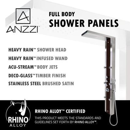 ANZZI Kiki Series 59" Mahogany 6-Jetted Full Body Shower Panel With Heavy Rain Shower Head and Euro-Grip Hand Sprayer