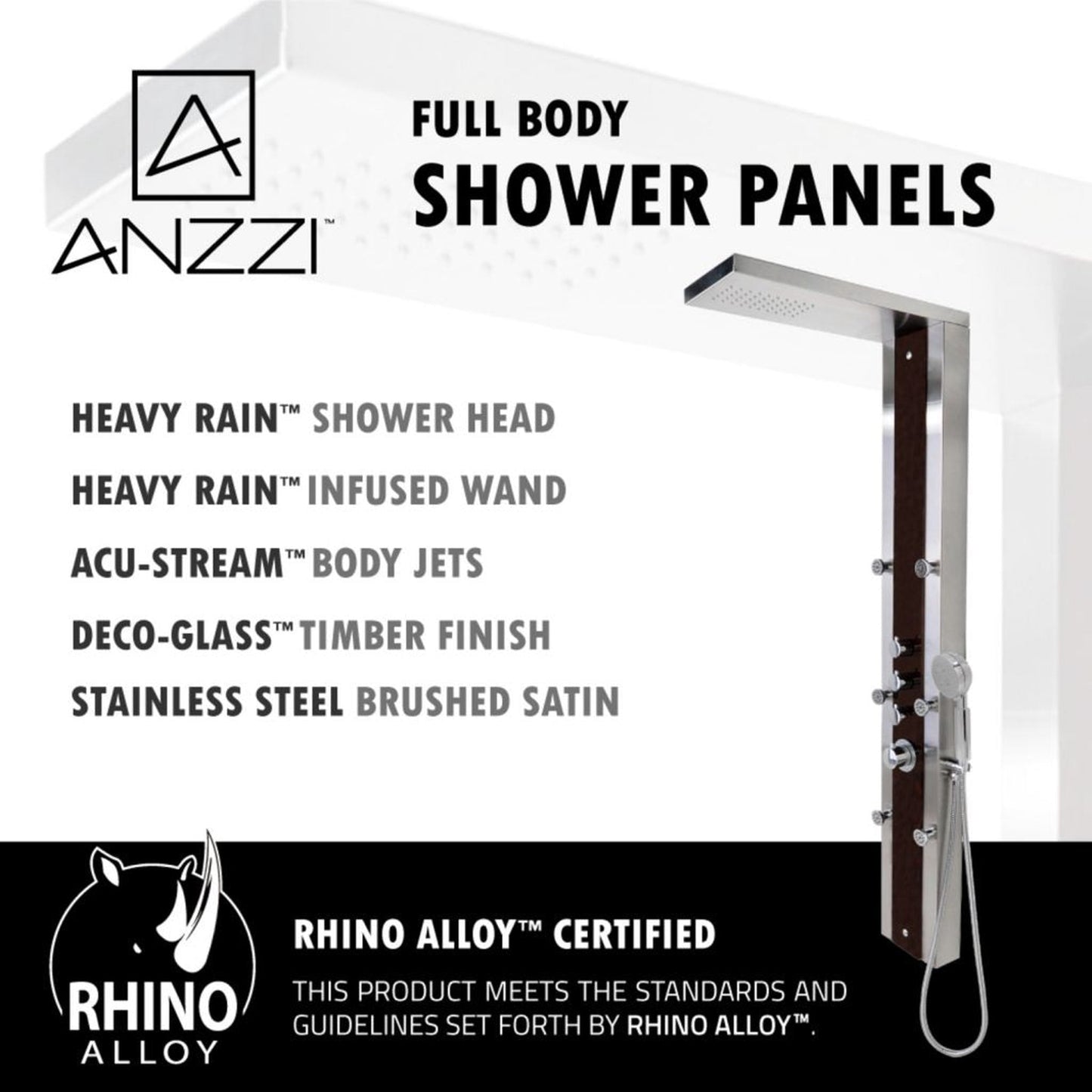 ANZZI Kiki Series 59" Mahogany 6-Jetted Full Body Shower Panel With Heavy Rain Shower Head and Euro-Grip Hand Sprayer