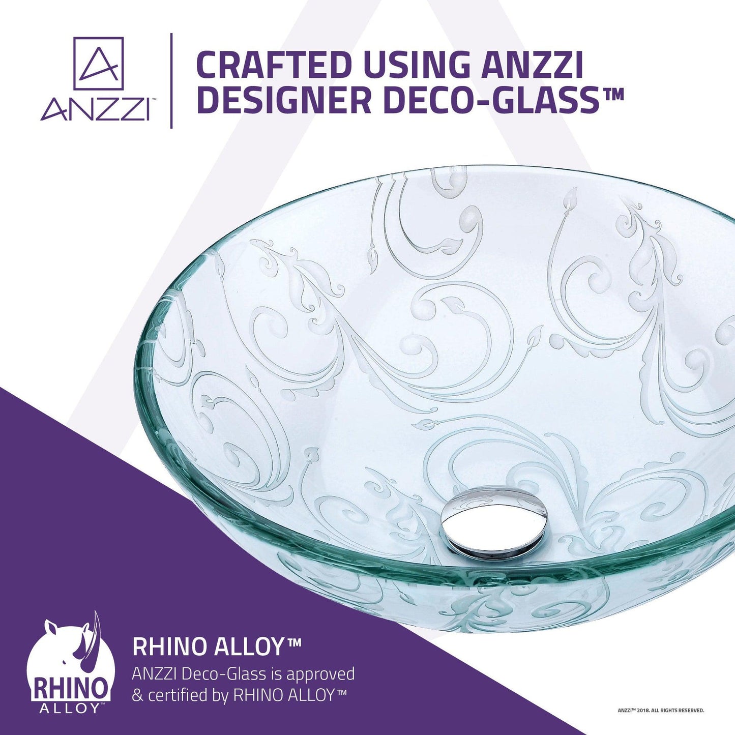 ANZZI Kolokiki Series 17" x 17" Round Crystal Clear Deco-Glass Vessel Sink With Polished Chrome Pop-Up Drain