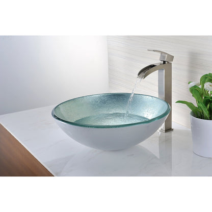 ANZZI Komupau Series 17" x 17" Round Churning Silver Deco-Glass Vessel Sink With Polished Chrome Pop-Up Drain