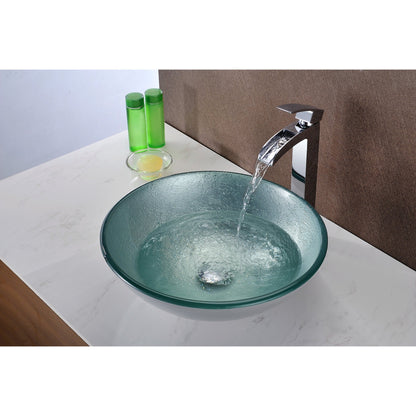 ANZZI Komupau Series 17" x 17" Round Churning Silver Deco-Glass Vessel Sink With Polished Chrome Pop-Up Drain