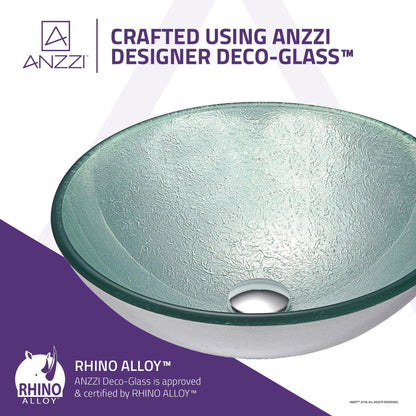 ANZZI Komupau Series 17" x 17" Round Churning Silver Deco-Glass Vessel Sink With Polished Chrome Pop-Up Drain