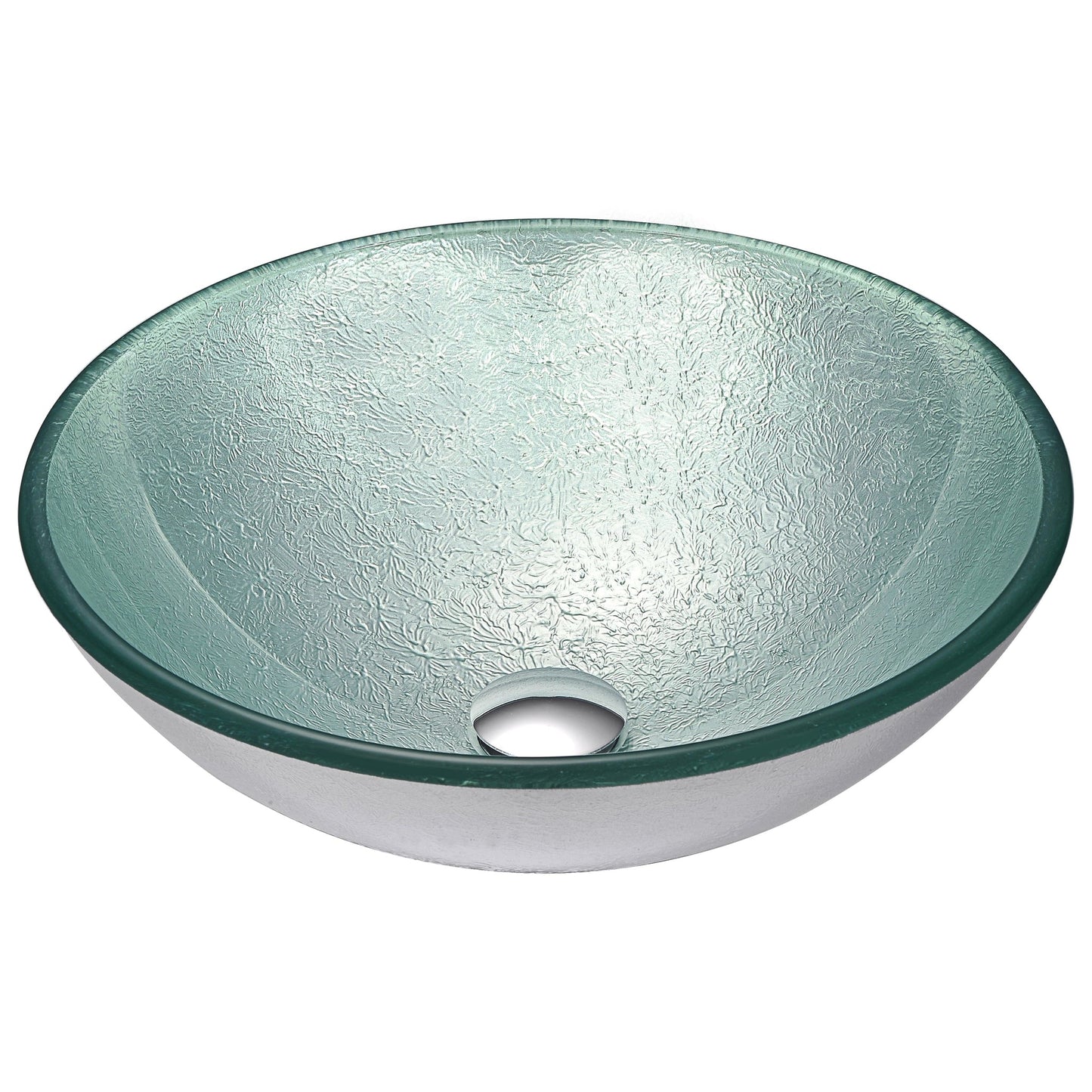 ANZZI Komupau Series 17" x 17" Round Churning Silver Deco-Glass Vessel Sink With Polished Chrome Pop-Up Drain