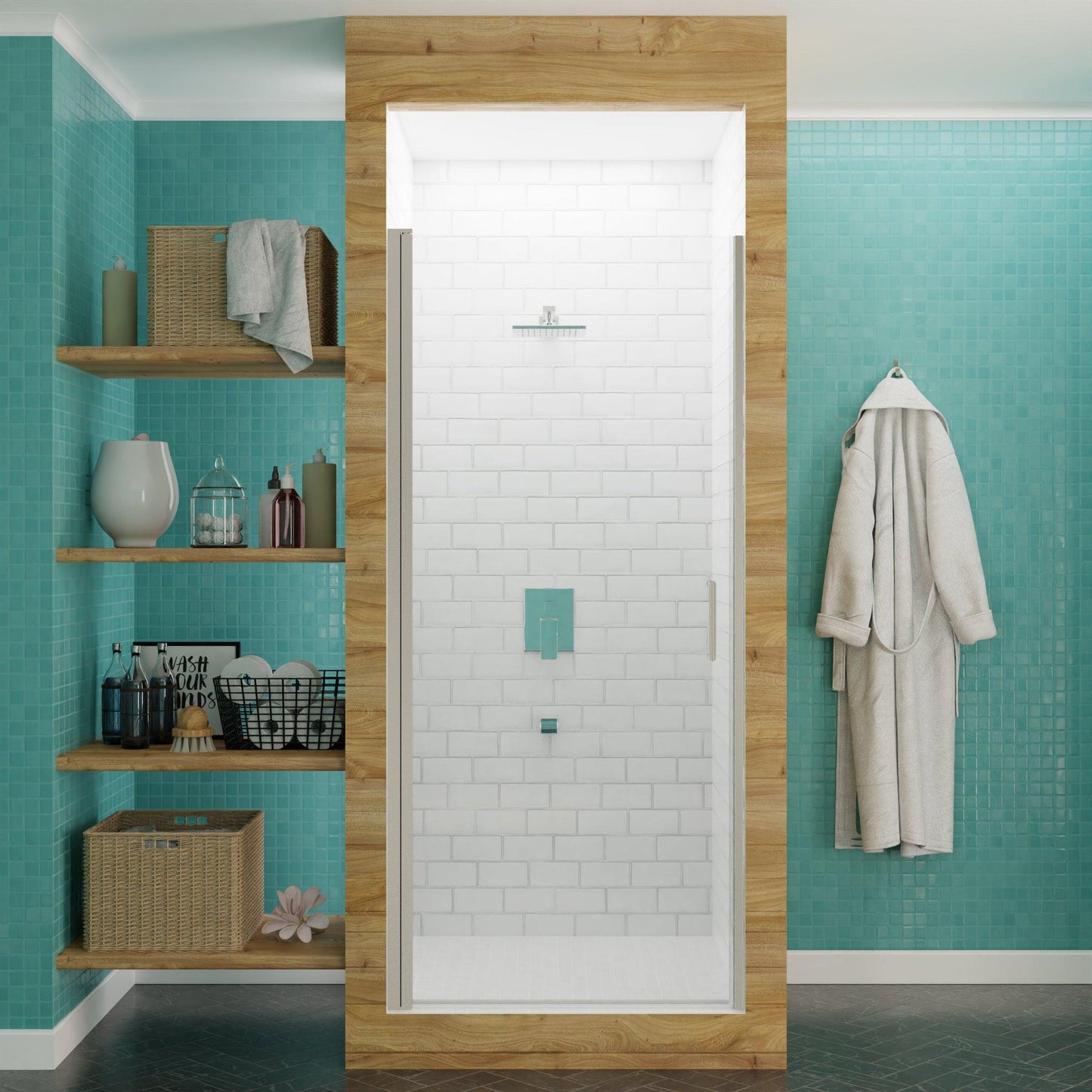 ANZZI Lancer Series 23" x 72" Semi-Frameless Rectangular Brushed Nickel Hinged Shower Door With Handle and Tsunami Guard