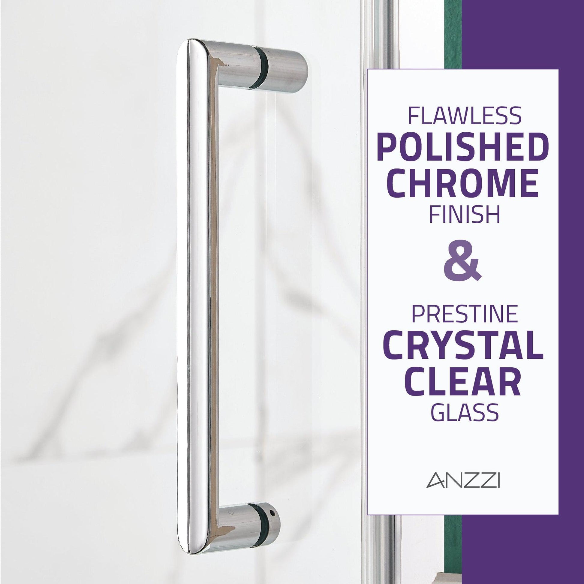 ANZZI Lancer Series 23" x 72" Semi-Frameless Rectangular Polished Chrome Hinged Shower Door With Handle and Tsunami Guard