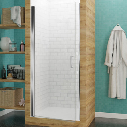 ANZZI Lancer Series 23" x 72" Semi-Frameless Rectangular Polished Chrome Hinged Shower Door With Handle and Tsunami Guard