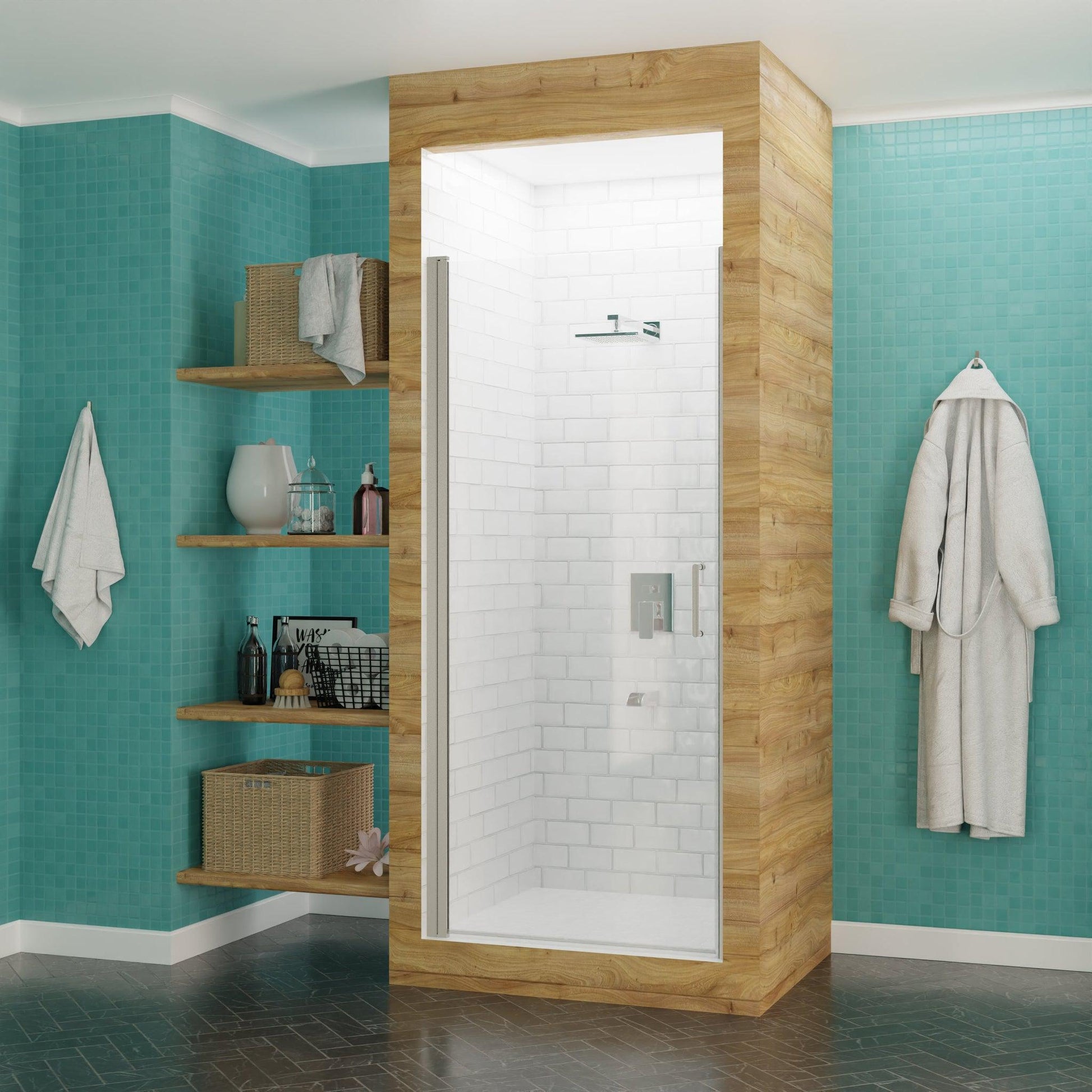 ANZZI Lancer Series 29" x 72" Semi-Frameless Rectangular Brushed Nickel Hinged Shower Door With Handle and Tsunami Guard