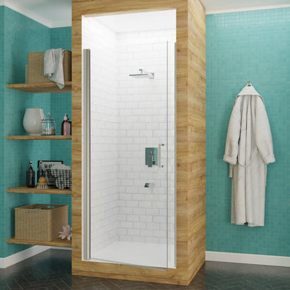 ANZZI Lancer Series 29" x 72" Semi-Frameless Rectangular Brushed Nickel Hinged Shower Door With Handle and Tsunami Guard