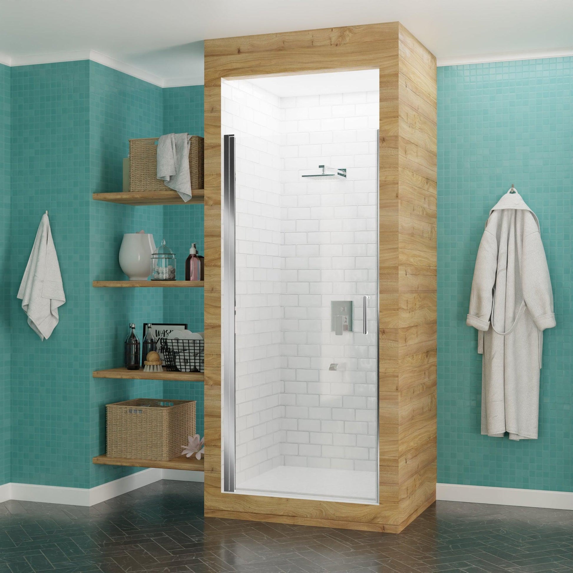 ANZZI Lancer Series 29" x 72" Semi-Frameless Rectangular Polished Chrome Hinged Shower Door With Handle and Tsunami Guard