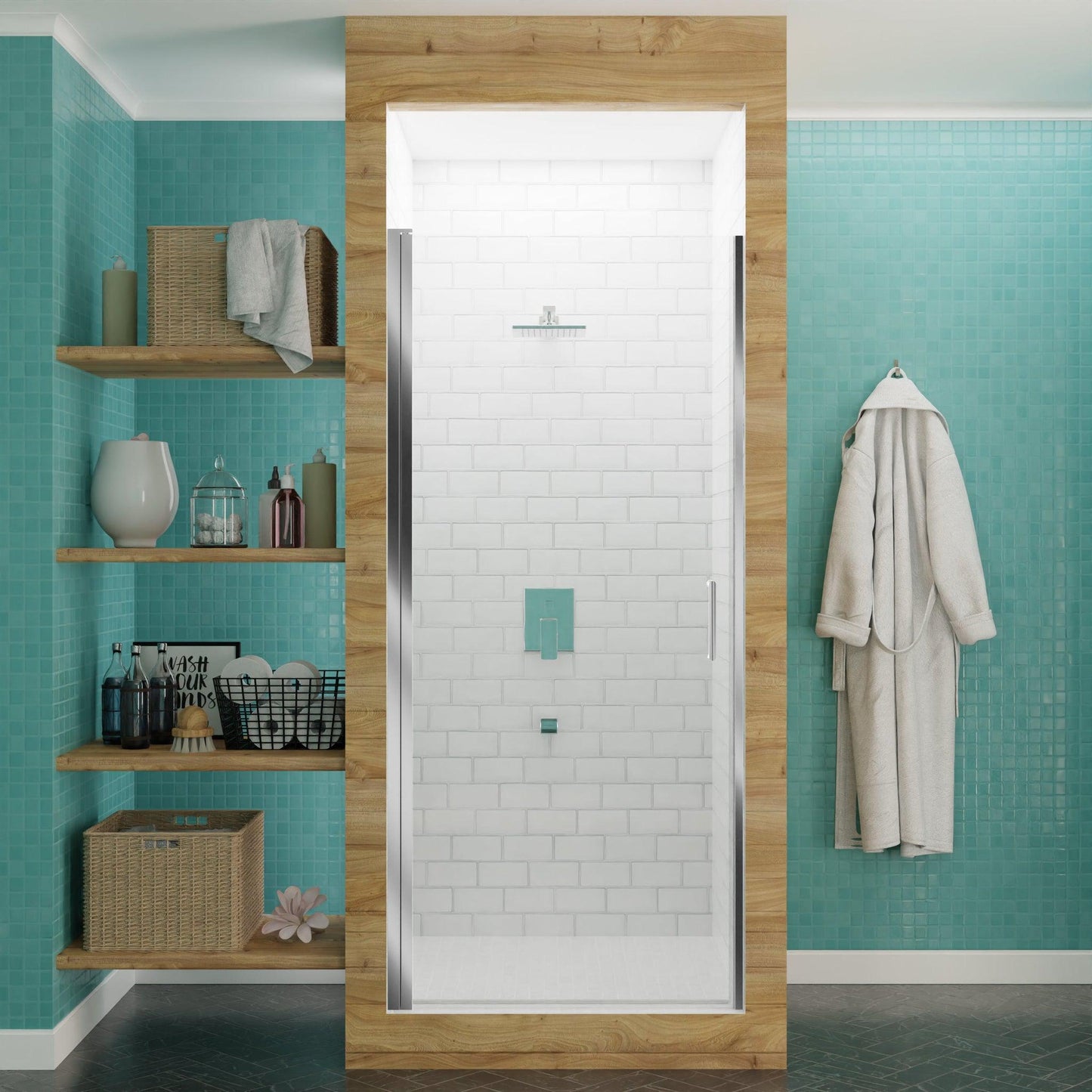 ANZZI Lancer Series 29" x 72" Semi-Frameless Rectangular Polished Chrome Hinged Shower Door With Handle and Tsunami Guard