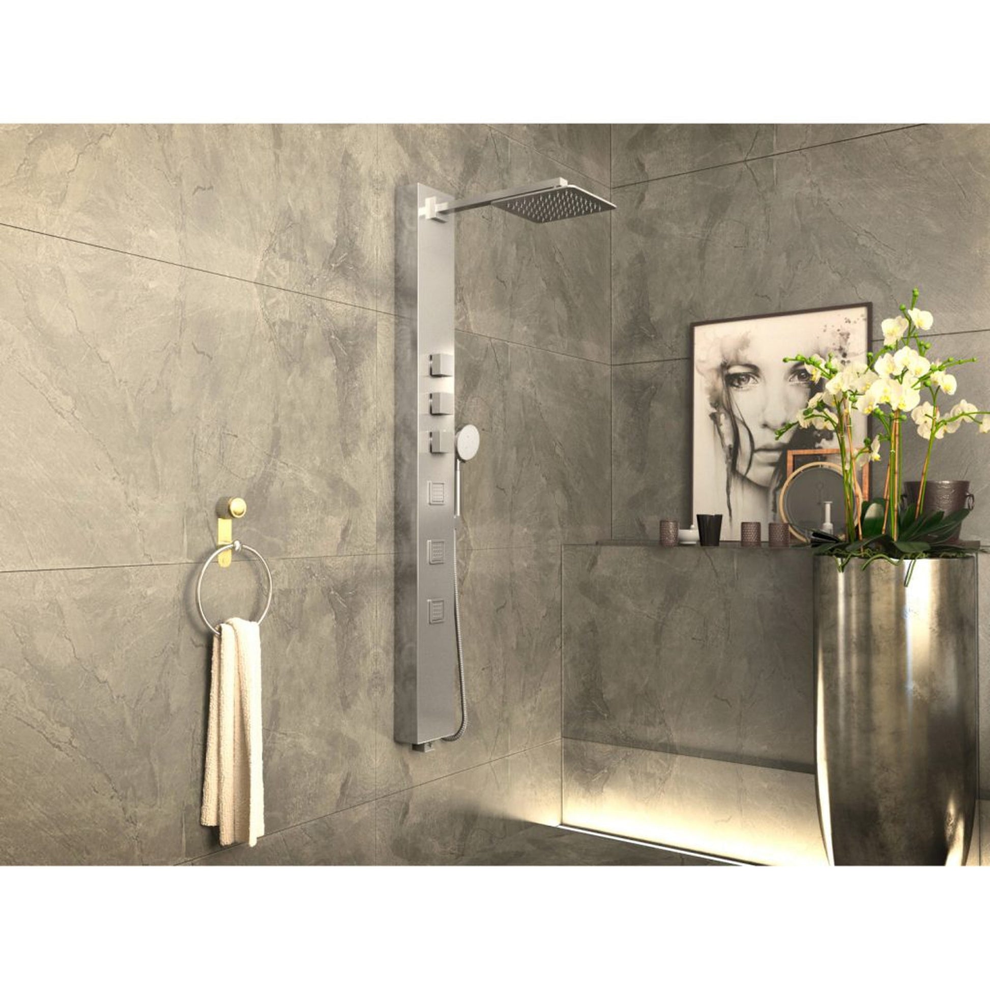 ANZZI Lann Series 53" Chrome 3-Jetted Full Body Shower Panel With Heavy Rain Shower Head and Euro-Grip Hand Sprayer