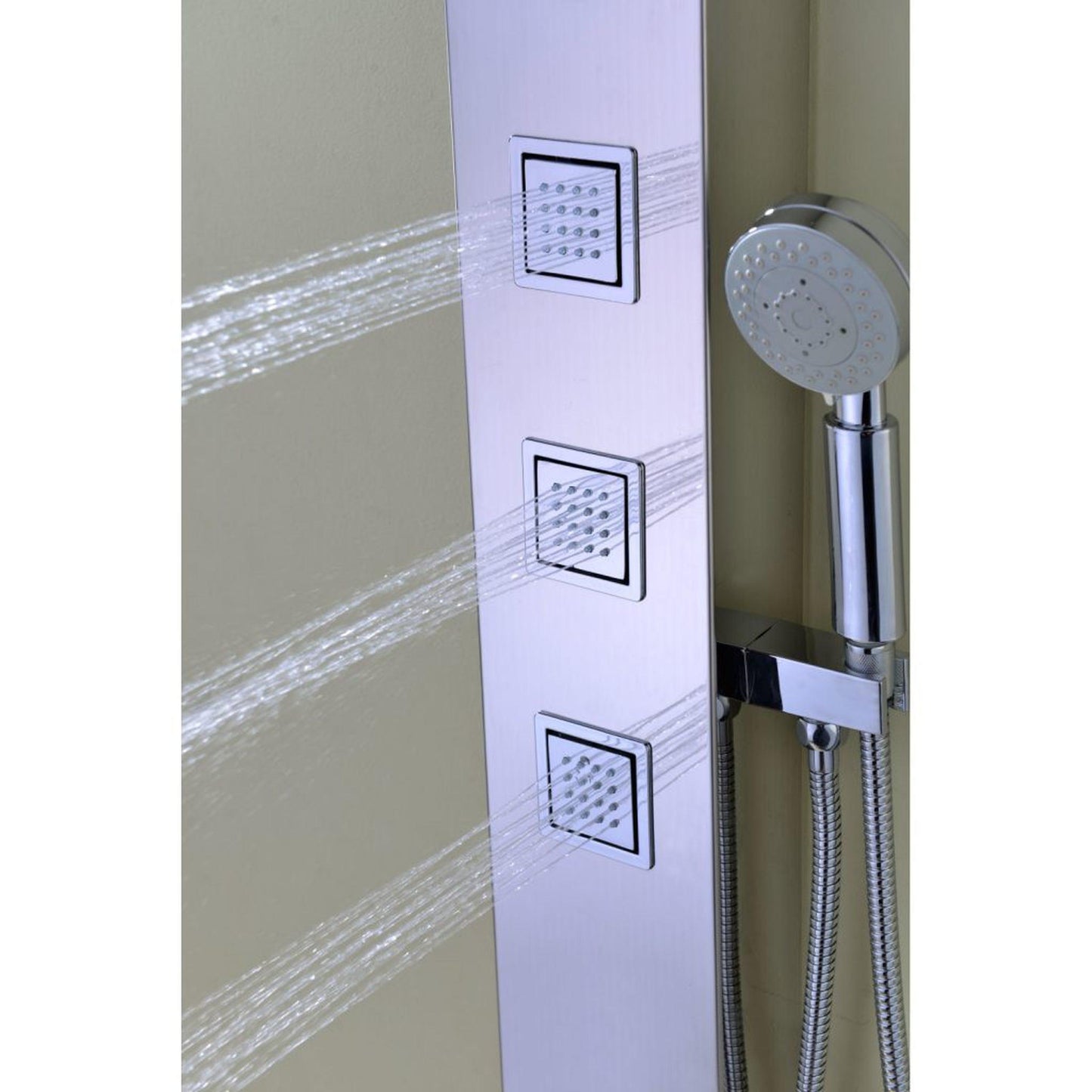 ANZZI Lann Series 53" Chrome 3-Jetted Full Body Shower Panel With Heavy Rain Shower Head and Euro-Grip Hand Sprayer