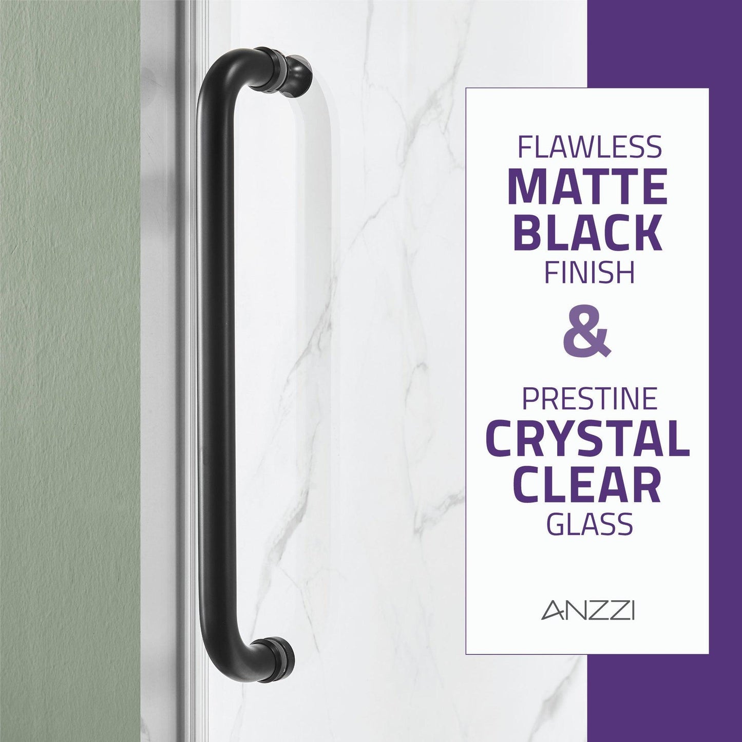 ANZZI Leon Series 48" x 76" Frameless Rectangular Matte Black Sliding Shower Door With Handle and Tsunami Guard