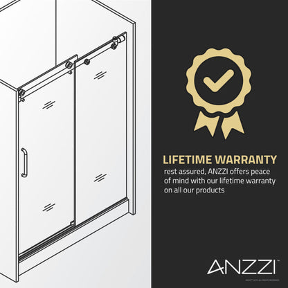 ANZZI Leon Series 60" x 76" Frameless Rectangular Brushed Nickel Sliding Shower Door With Handle and Tsunami Guard