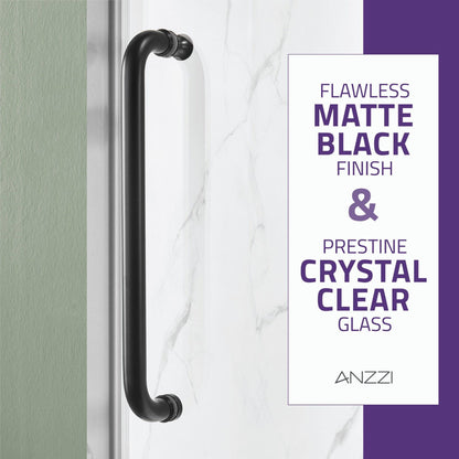 ANZZI Leon Series 60" x 76" Frameless Rectangular Matte Black Sliding Shower Door With Handle and Tsunami Guard