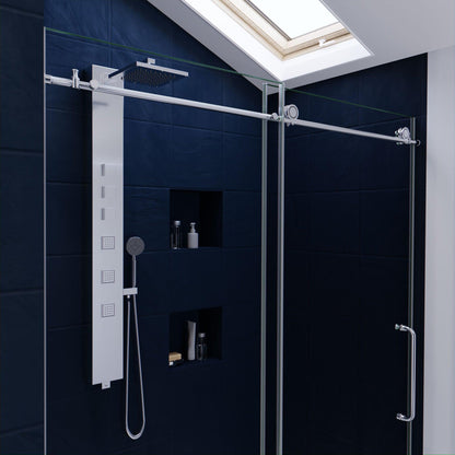 ANZZI Leon Series 60" x 76" Frameless Rectangular Polished Chrome Sliding Shower Door With Handle and Tsunami Guard