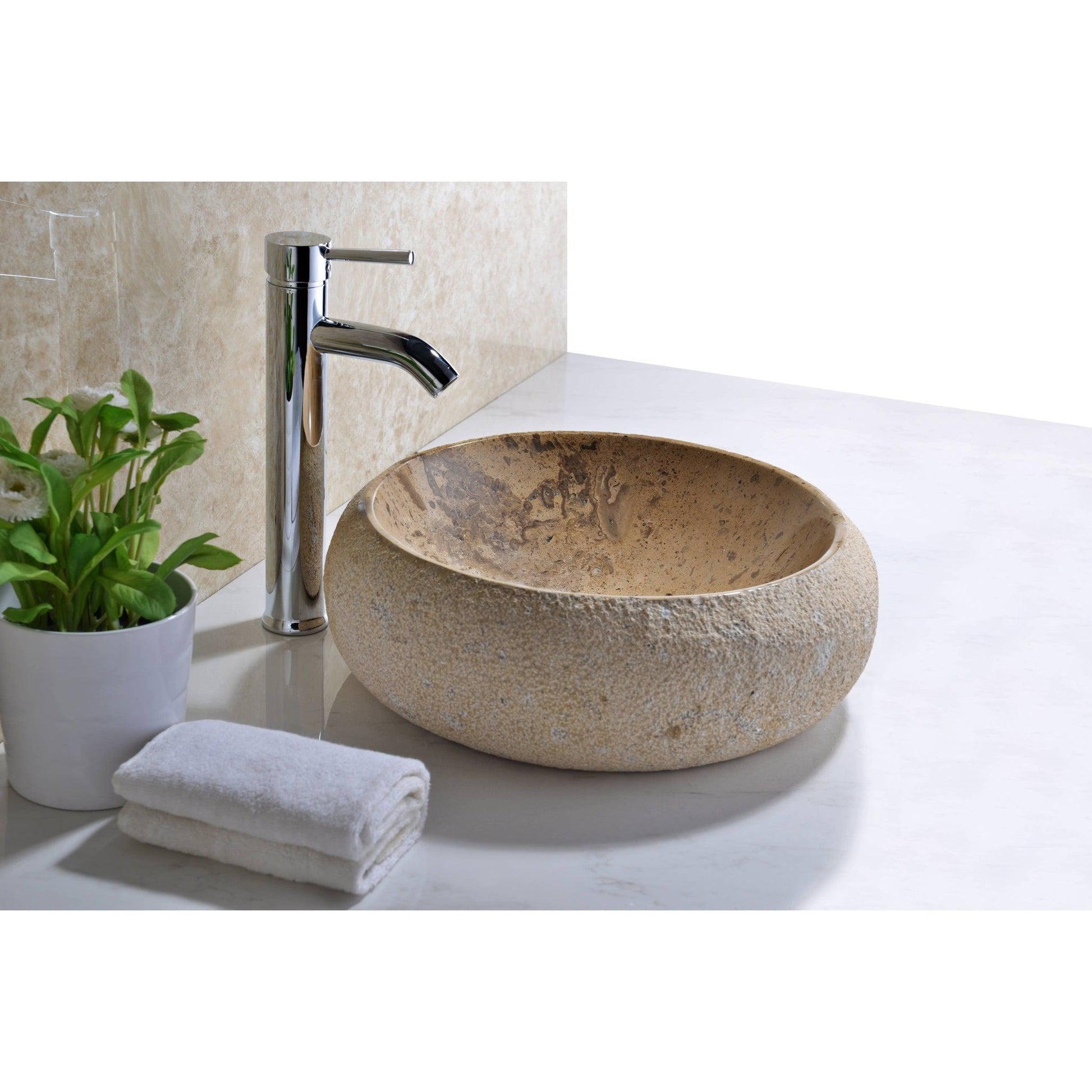 ANZZI Leopard Ash Series 17" x 17" Round Cream Marble Vessel Sink