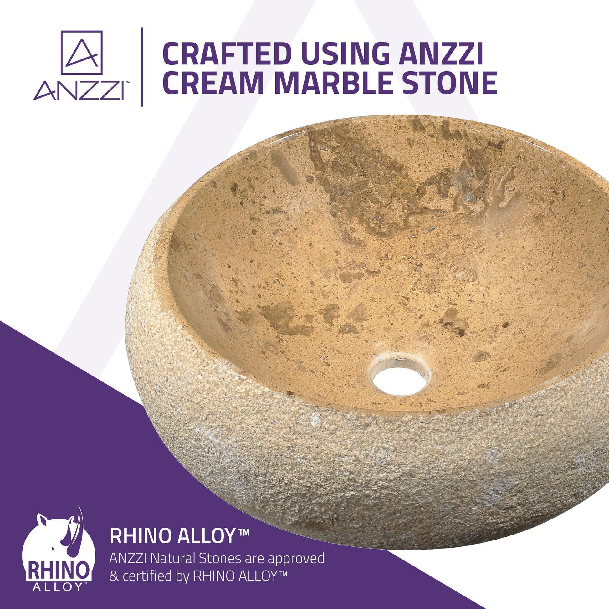 ANZZI Leopard Ash Series 17" x 17" Round Cream Marble Vessel Sink