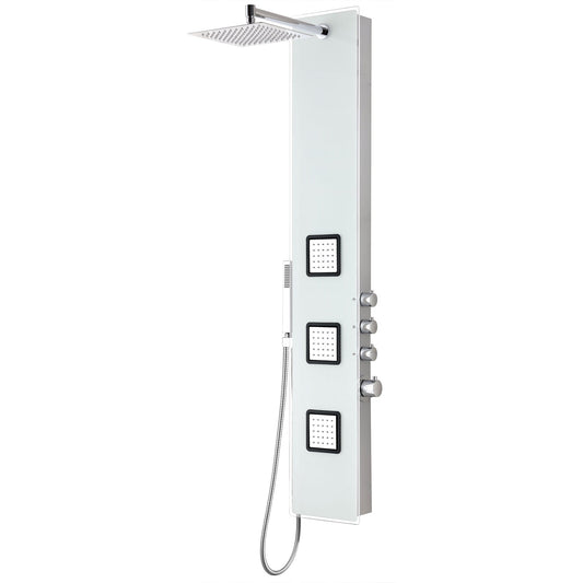 ANZZI Leopard Series 60" White 3-Jetted Full Body Shower Panel With Heavy Rain Shower Head and Euro-Grip Hand Sprayer