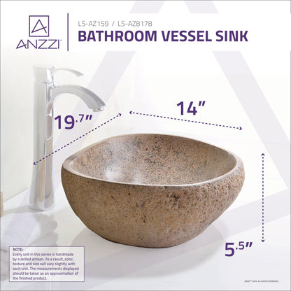 ANZZI Leopards Crest Series 20" x 14" Irregular Shape Yellow River Stone Vessel Sink