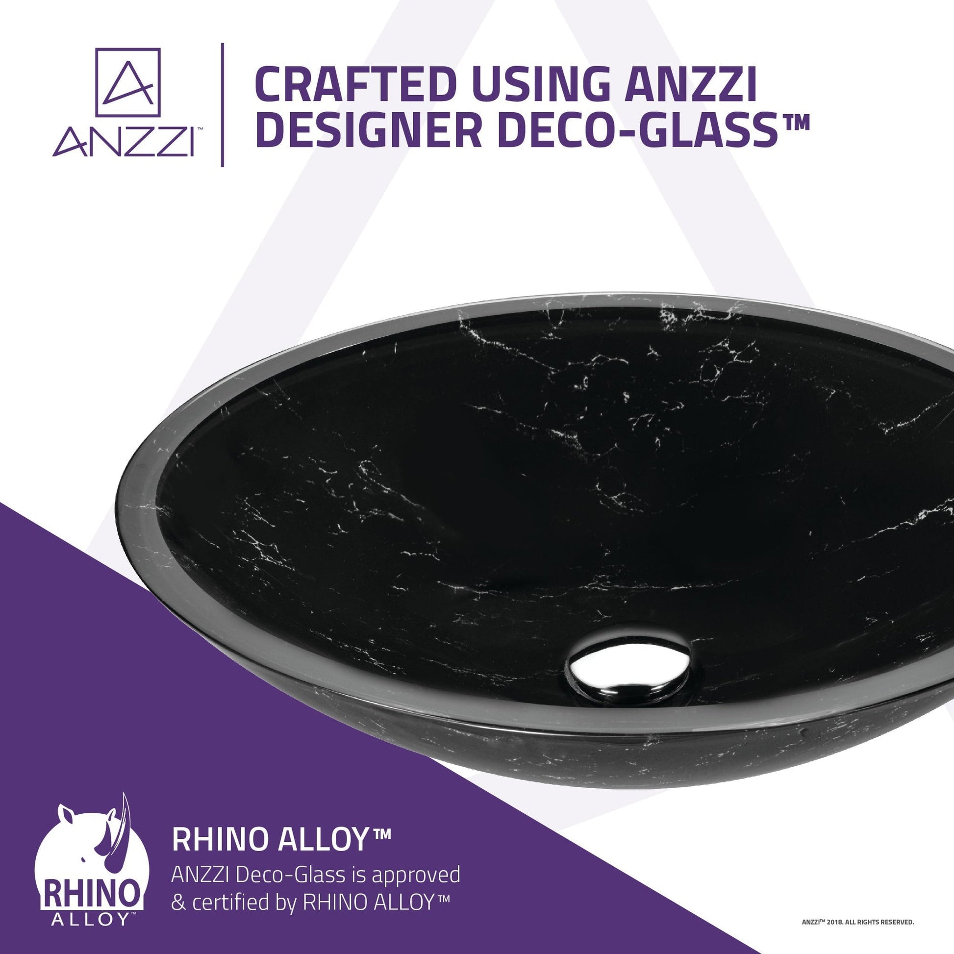 ANZZI Lepea Series 20" x 15" Oval Shape Marbled Black Vessel Sink With Polished Chrome Pop-Up Drain