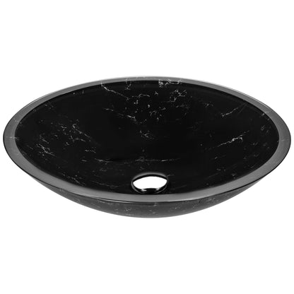 ANZZI Lepea Series 20" x 15" Oval Shape Marbled Black Vessel Sink With Polished Chrome Pop-Up Drain