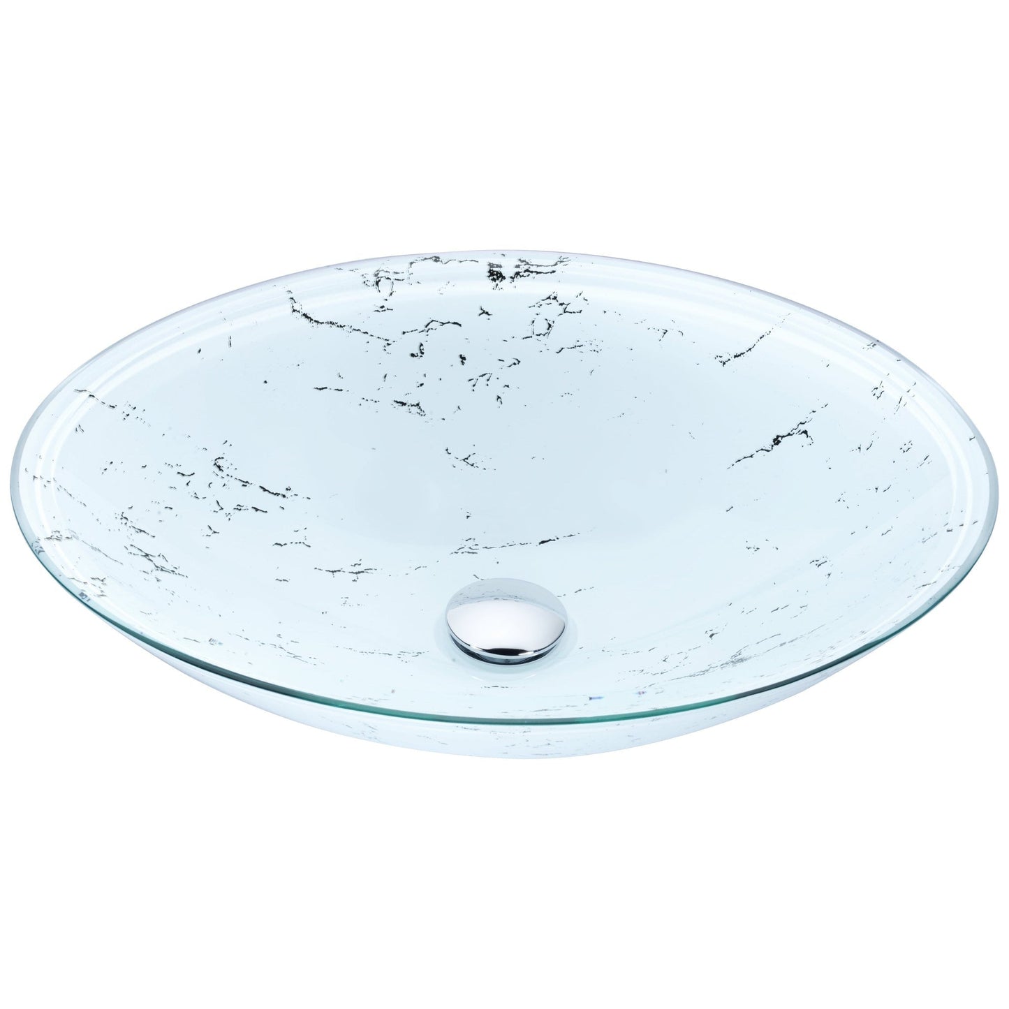 ANZZI Lepea Series 20" x 15" Oval Shape Marbled White Vessel Sink With Polished Chrome Pop-Up Drain