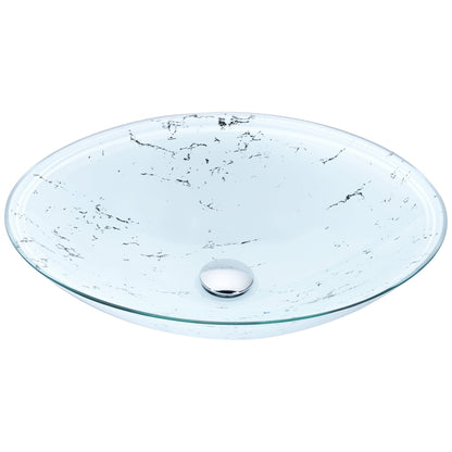ANZZI Lepea Series 20" x 15" Oval Shape Marbled White Vessel Sink With Polished Chrome Pop-Up Drain