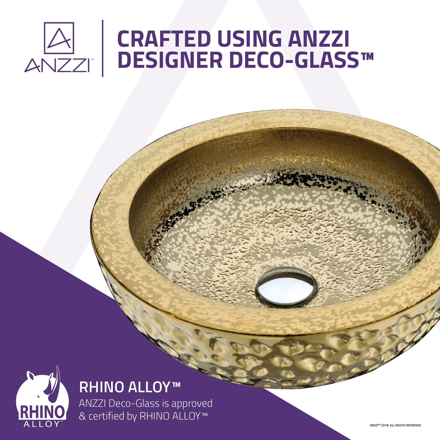 ANZZI Levi Series 17" x 17" Round Speckled Gold Deco-Glass Vessel Sink With Polished Chrome Pop-Up Drain