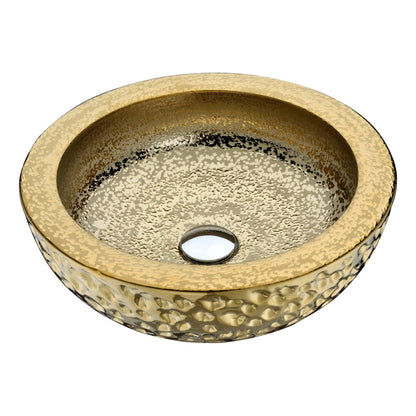 ANZZI Levi Series 17" x 17" Round Speckled Gold Deco-Glass Vessel Sink With Polished Chrome Pop-Up Drain