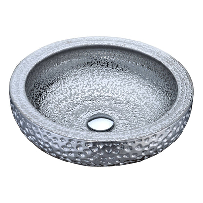 ANZZI Levi Series 17" x 17" Round Speckled Silver Deco-Glass Vessel Sink in Finish With Polished Chrome Pop-Up Drain