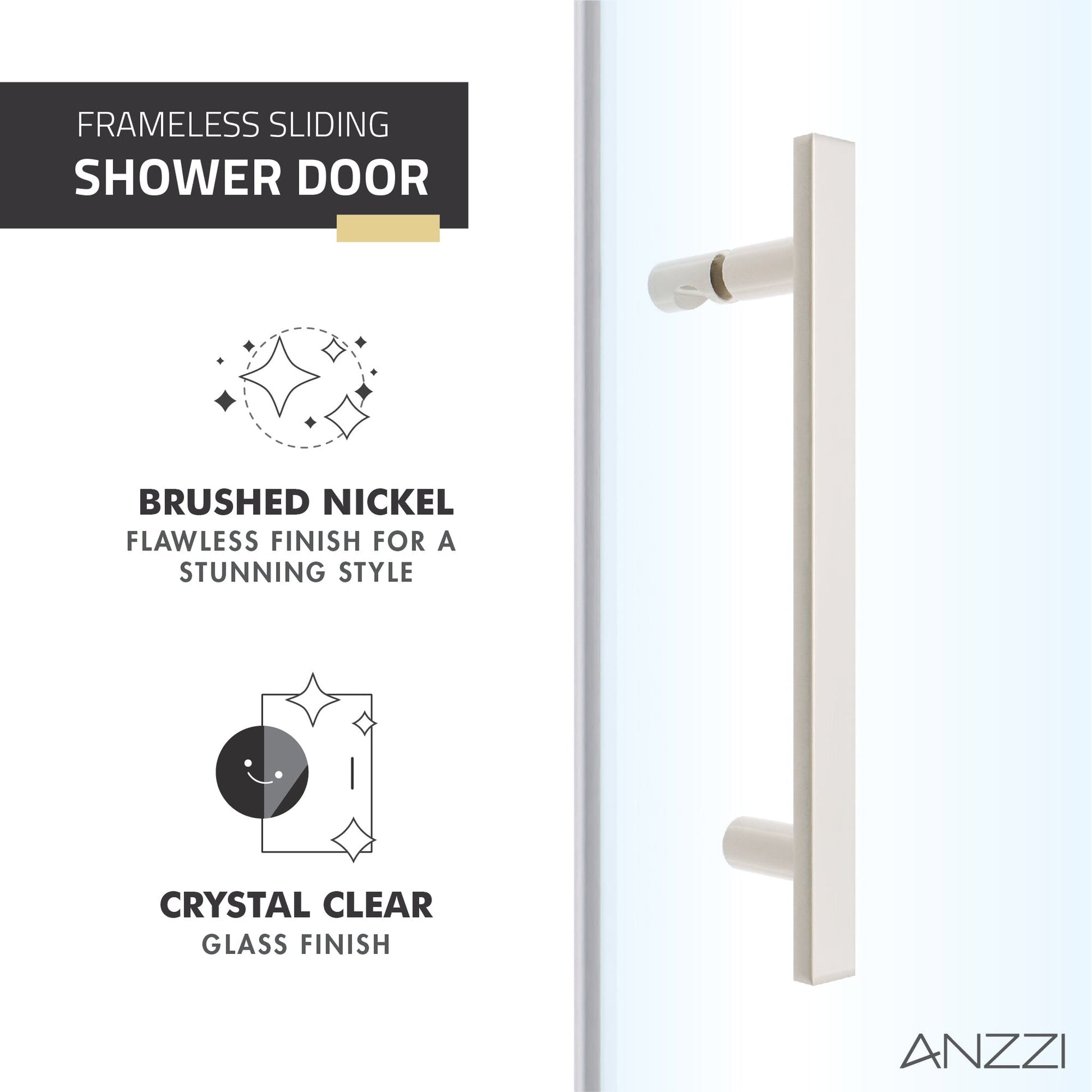 ANZZI Longboat Series 60" x 76" Semi-Frameless Rectangular Brushed Nickel Sliding Shower Door With Handle and Tsunami Guard