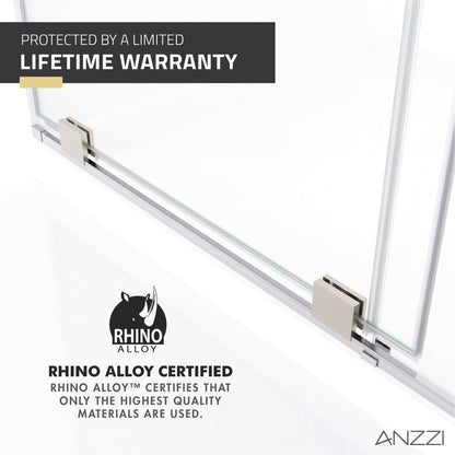 ANZZI Longboat Series 60" x 76" Semi-Frameless Rectangular Brushed Nickel Sliding Shower Door With Handle and Tsunami Guard