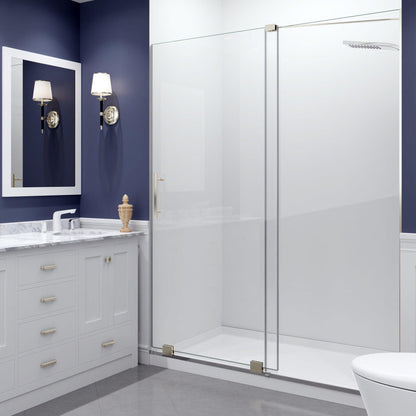 ANZZI Longboat Series 60" x 76" Semi-Frameless Rectangular Brushed Nickel Sliding Shower Door With Handle and Tsunami Guard