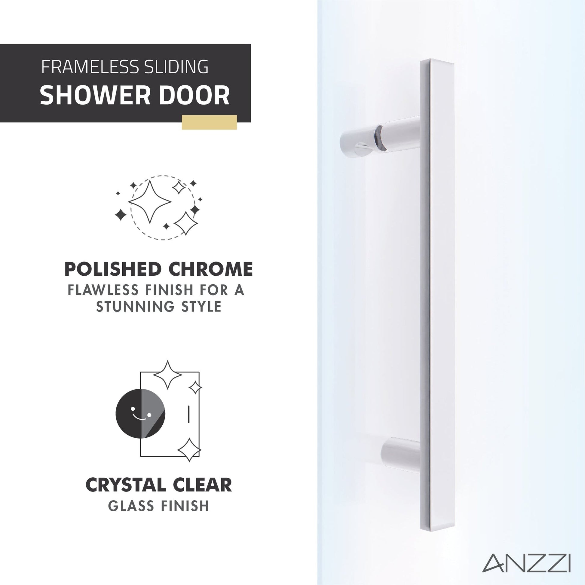 ANZZI Longboat Series 60" x 76" Semi-Frameless Rectangular Polished Chrome Sliding Shower Door With Handle and Tsunami Guard