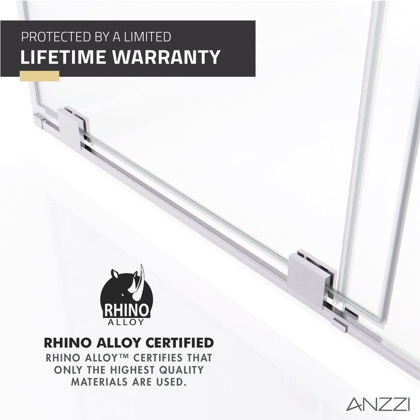 ANZZI Longboat Series 60" x 76" Semi-Frameless Rectangular Polished Chrome Sliding Shower Door With Handle and Tsunami Guard