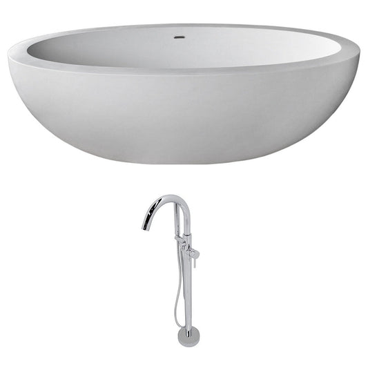 ANZZI Lusso Series 76" x 41" Matte White Freestanding Bathtub With Built-In Overflow, Pop Up Drain and Kros Bathtub Faucet