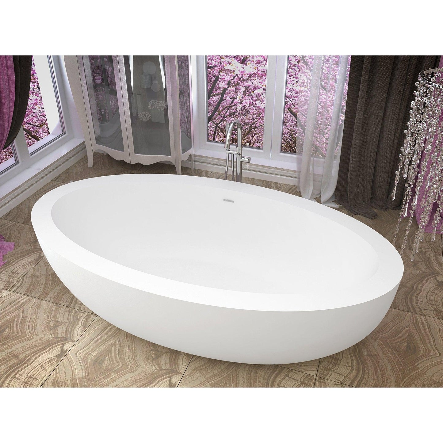 ANZZI Lusso Series 76" x 41" Matte White Freestanding Bathtub With Built-In Overflow and Pop-Up Drain